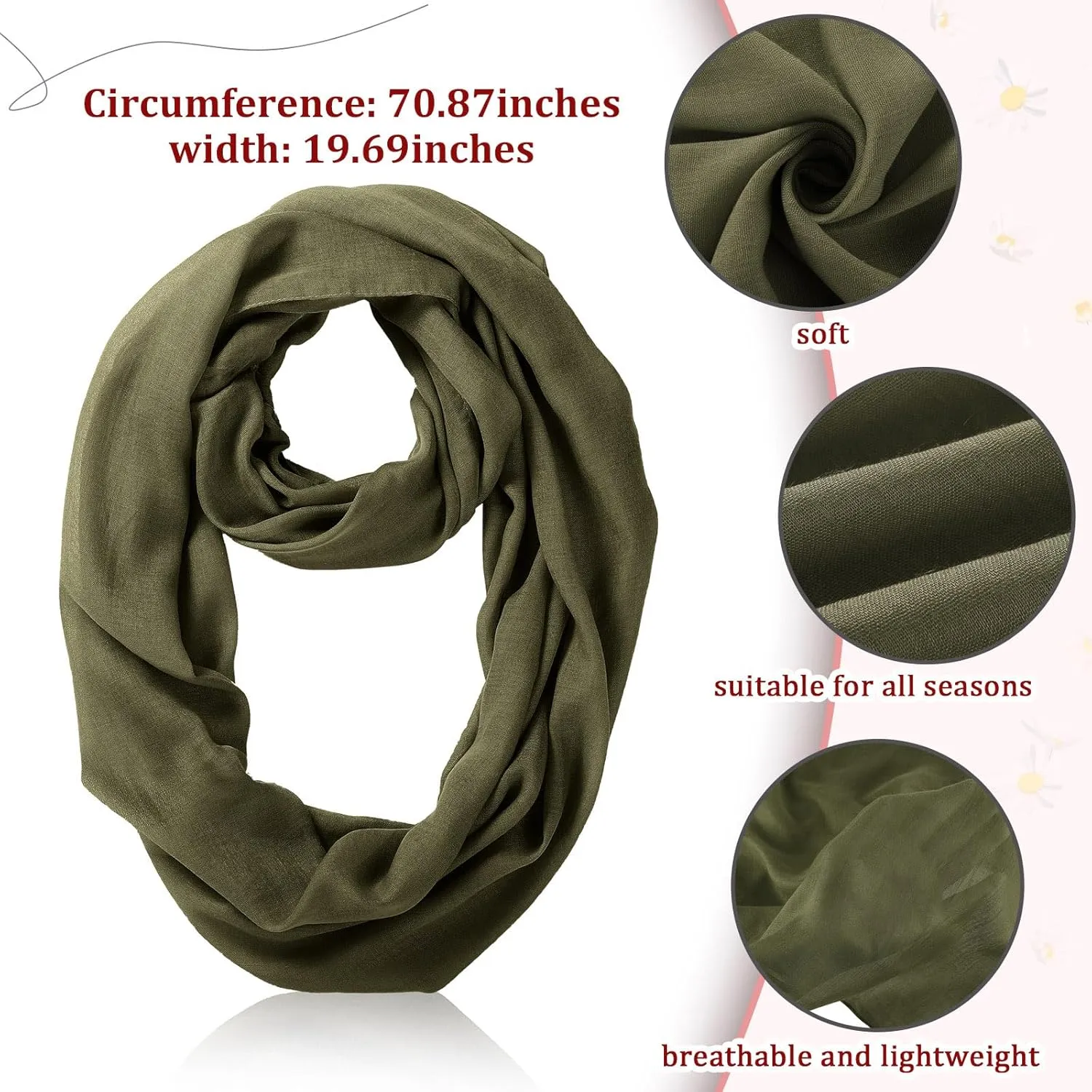 Handepo 6 Pcs Women Infinity Scarf Solid Color Lightweight Loop Scarf Winter Soft Neck Warmer for Women Men