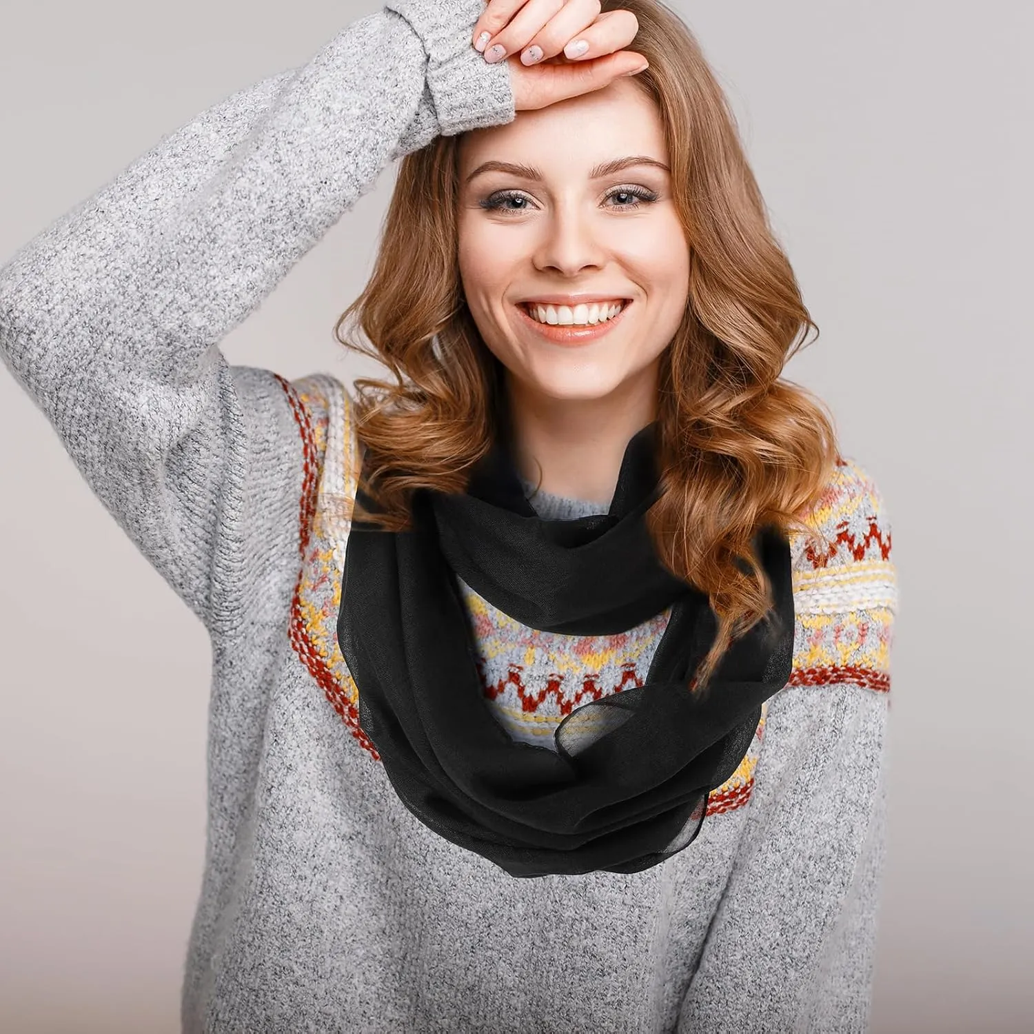 Handepo 6 Pcs Women Infinity Scarf Solid Color Lightweight Loop Scarf Winter Soft Neck Warmer for Women Men