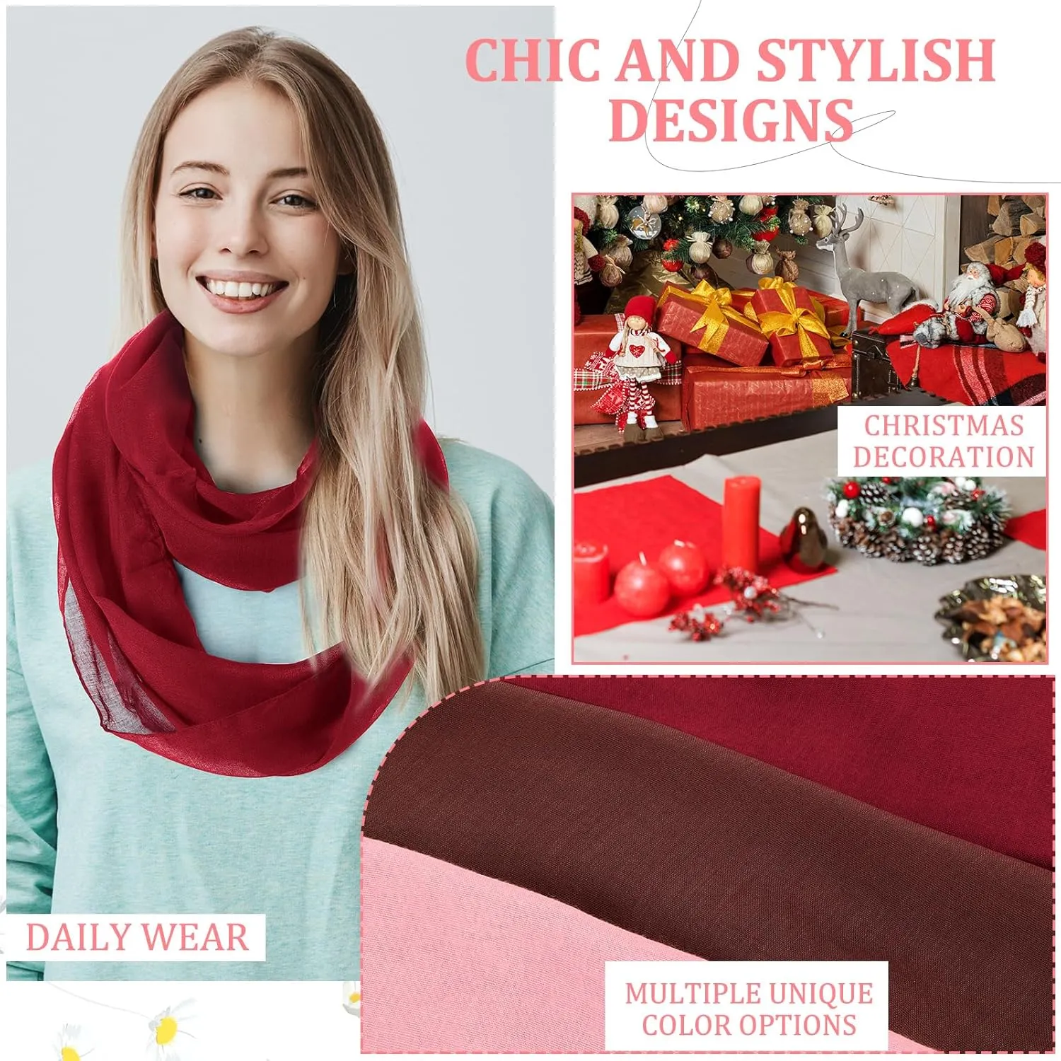 Handepo 6 Pcs Women Infinity Scarf Solid Color Lightweight Loop Scarf Winter Soft Neck Warmer for Women Men