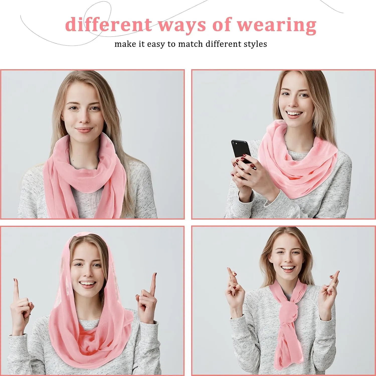 Handepo 6 Pcs Women Infinity Scarf Solid Color Lightweight Loop Scarf Winter Soft Neck Warmer for Women Men