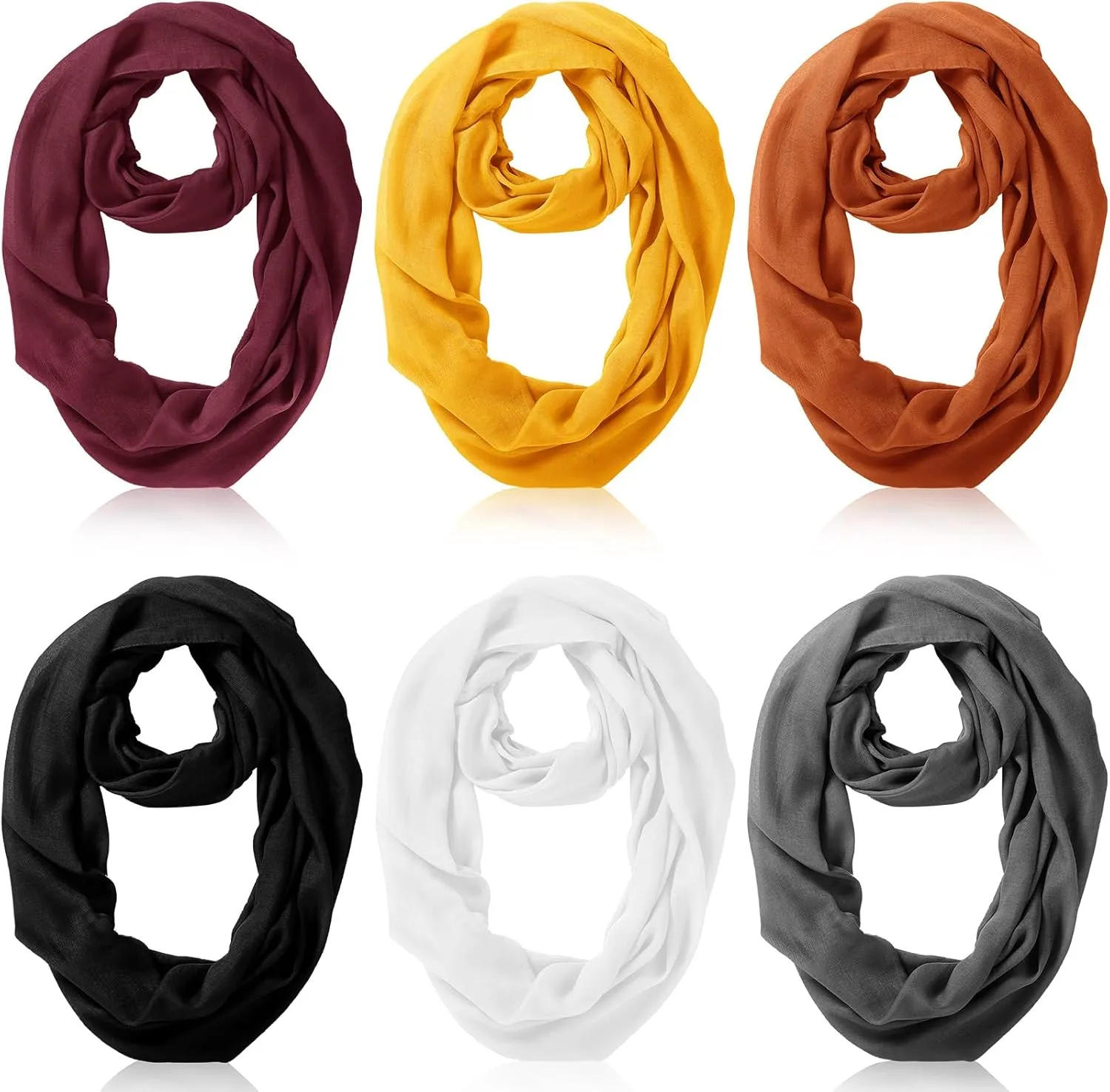 Handepo 6 Pcs Women Infinity Scarf Solid Color Lightweight Loop Scarf Winter Soft Neck Warmer for Women Men