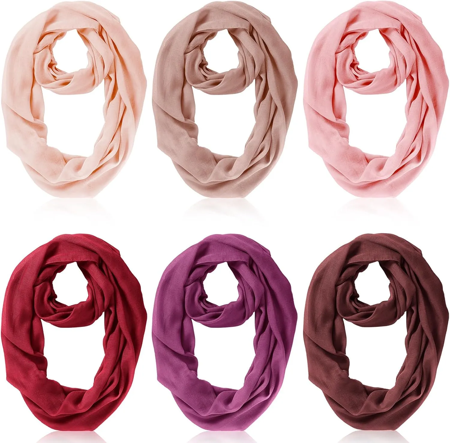 Handepo 6 Pcs Women Infinity Scarf Solid Color Lightweight Loop Scarf Winter Soft Neck Warmer for Women Men