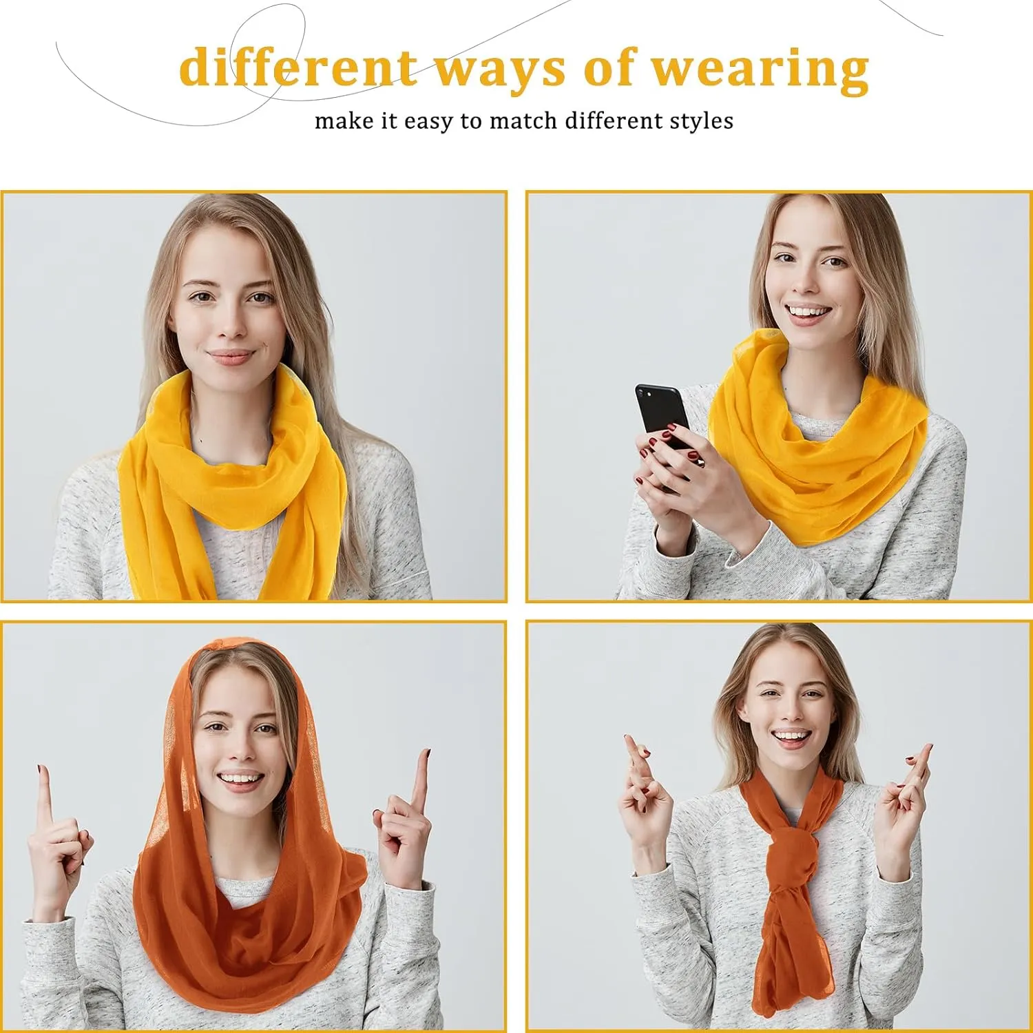 Handepo 6 Pcs Women Infinity Scarf Solid Color Lightweight Loop Scarf Winter Soft Neck Warmer for Women Men