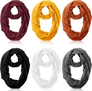 Handepo 6 Pcs Women Infinity Scarf Solid Color Lightweight Loop Scarf Winter Soft Neck Warmer for Women Men