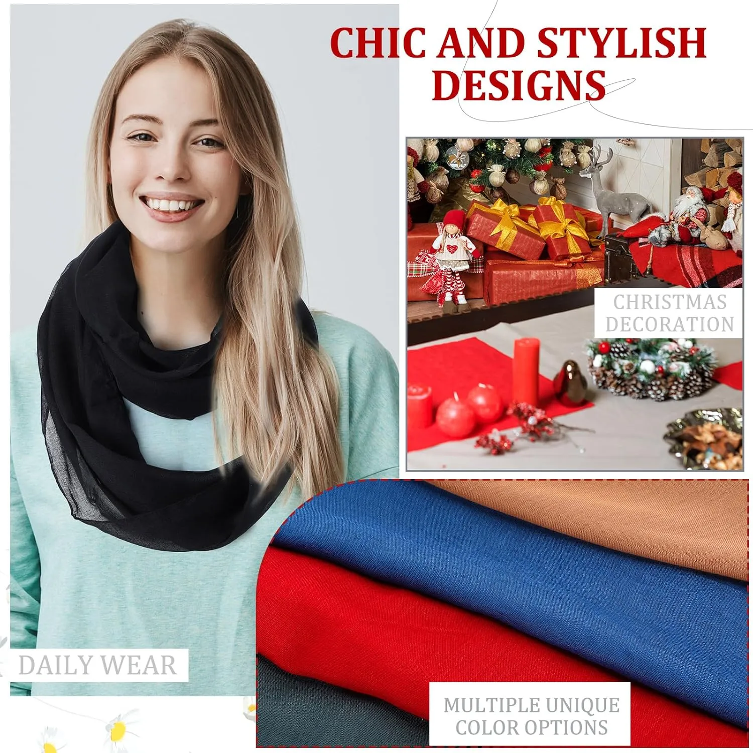 Handepo 6 Pcs Women Infinity Scarf Solid Color Lightweight Loop Scarf Winter Soft Neck Warmer for Women Men