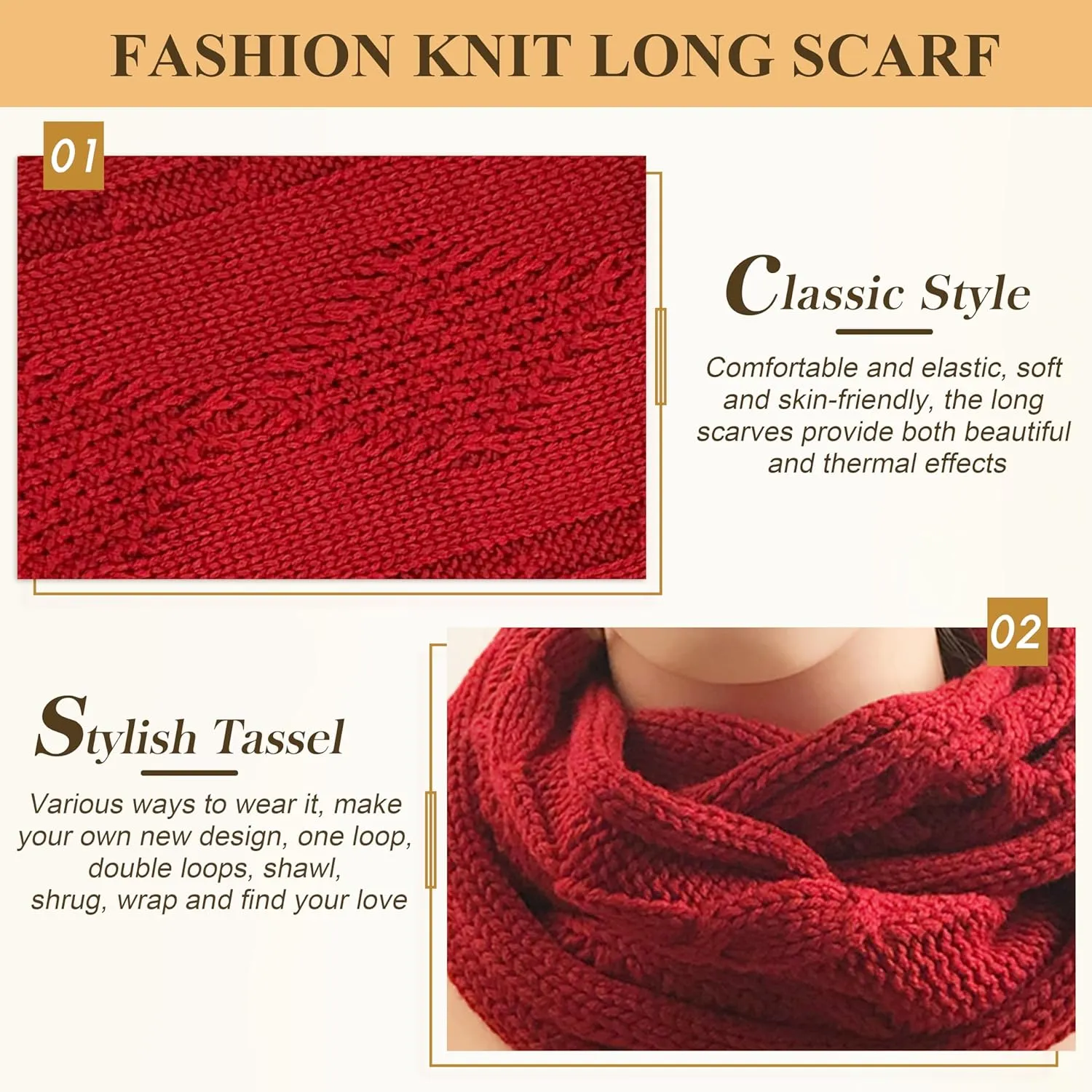 Hat Gloves Scarf Set for Women, Winter Beanie Warm Knit Pom Hat Touch Screen Glove Long Scarf 3pcs Winter Gift Set for Women