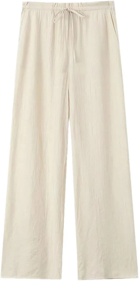 Hdhdeueh Tied Elastic Waist Pants for Women Trousers Straight Leg Comfy Trousers with Pockets