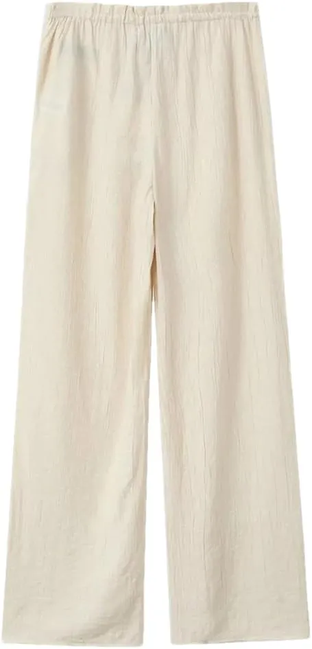 Hdhdeueh Tied Elastic Waist Pants for Women Trousers Straight Leg Comfy Trousers with Pockets