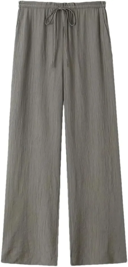 Hdhdeueh Tied Elastic Waist Pants for Women Trousers Straight Leg Comfy Trousers with Pockets