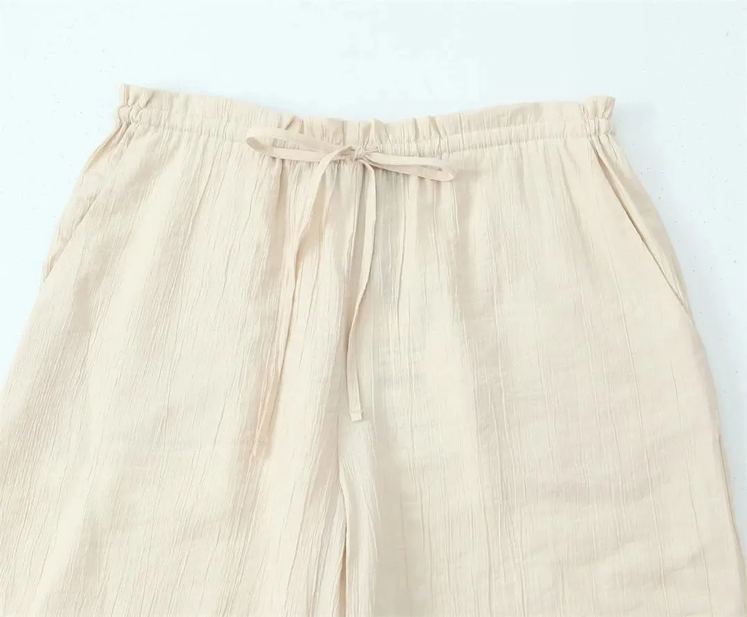Hdhdeueh Tied Elastic Waist Pants for Women Trousers Straight Leg Comfy Trousers with Pockets
