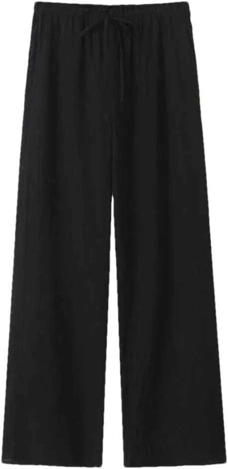 Hdhdeueh Tied Elastic Waist Pants for Women Trousers Straight Leg Comfy Trousers with Pockets