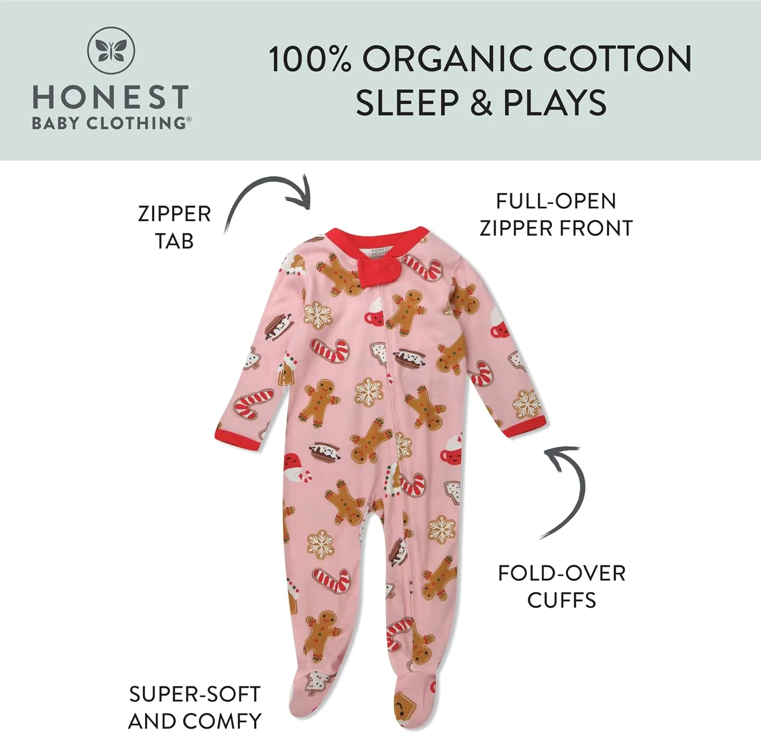 HonestBaby Baby 100% Organic Cotton Holiday Sleep & Play Footed One-Piece Pajama
