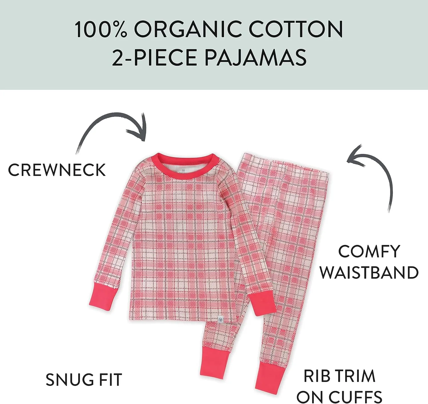 HonestBaby Baby, Toddler and Kids' 100% Organic Cotton Classics 2-Piece Pajamas