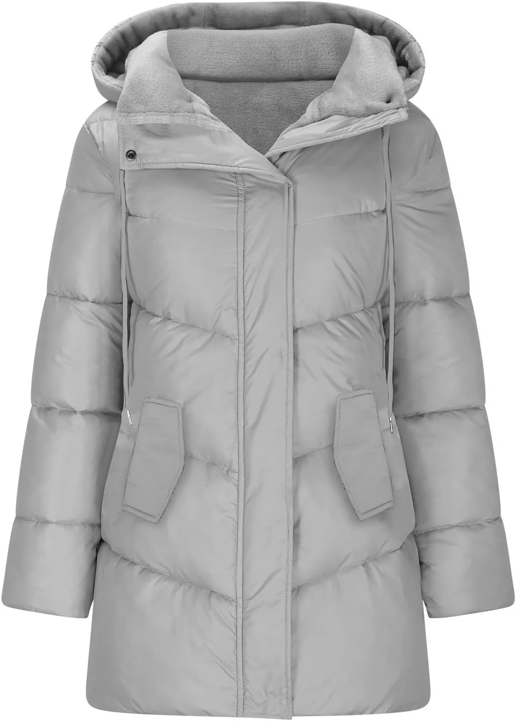 Hoodies for Women Fleece Lined Button Down Puffer Jacket Long Lightweight Winter Coats Loose Fit Casaul Versatile Parka