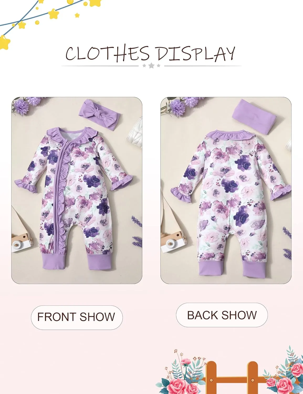 Infant Newborn Baby Girl Clothes Onesies for Baby Girl Long Sleeve Ruffle Baby Clothes with Headband