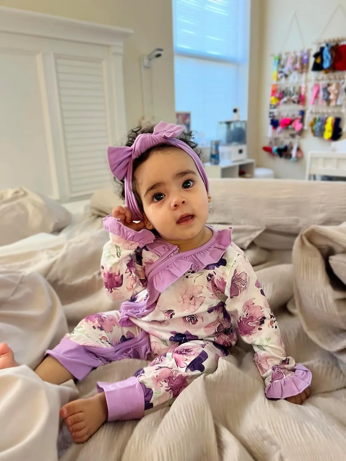 Infant Newborn Baby Girl Clothes Onesies for Baby Girl Long Sleeve Ruffle Baby Clothes with Headband