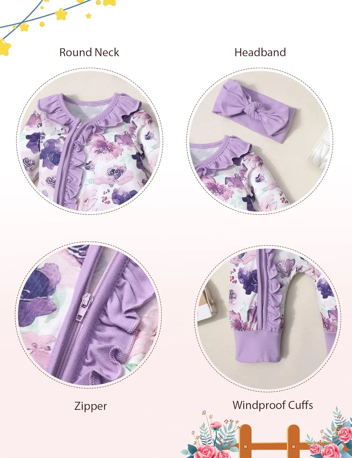 Infant Newborn Baby Girl Clothes Onesies for Baby Girl Long Sleeve Ruffle Baby Clothes with Headband