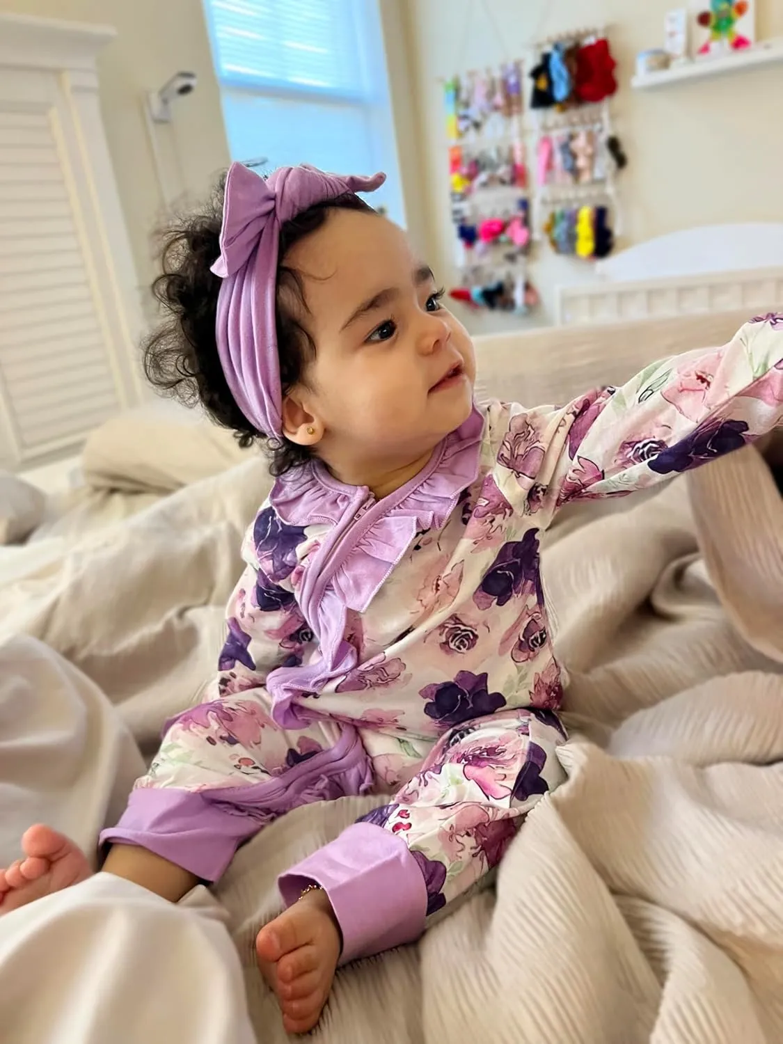 Infant Newborn Baby Girl Clothes Onesies for Baby Girl Long Sleeve Ruffle Baby Clothes with Headband