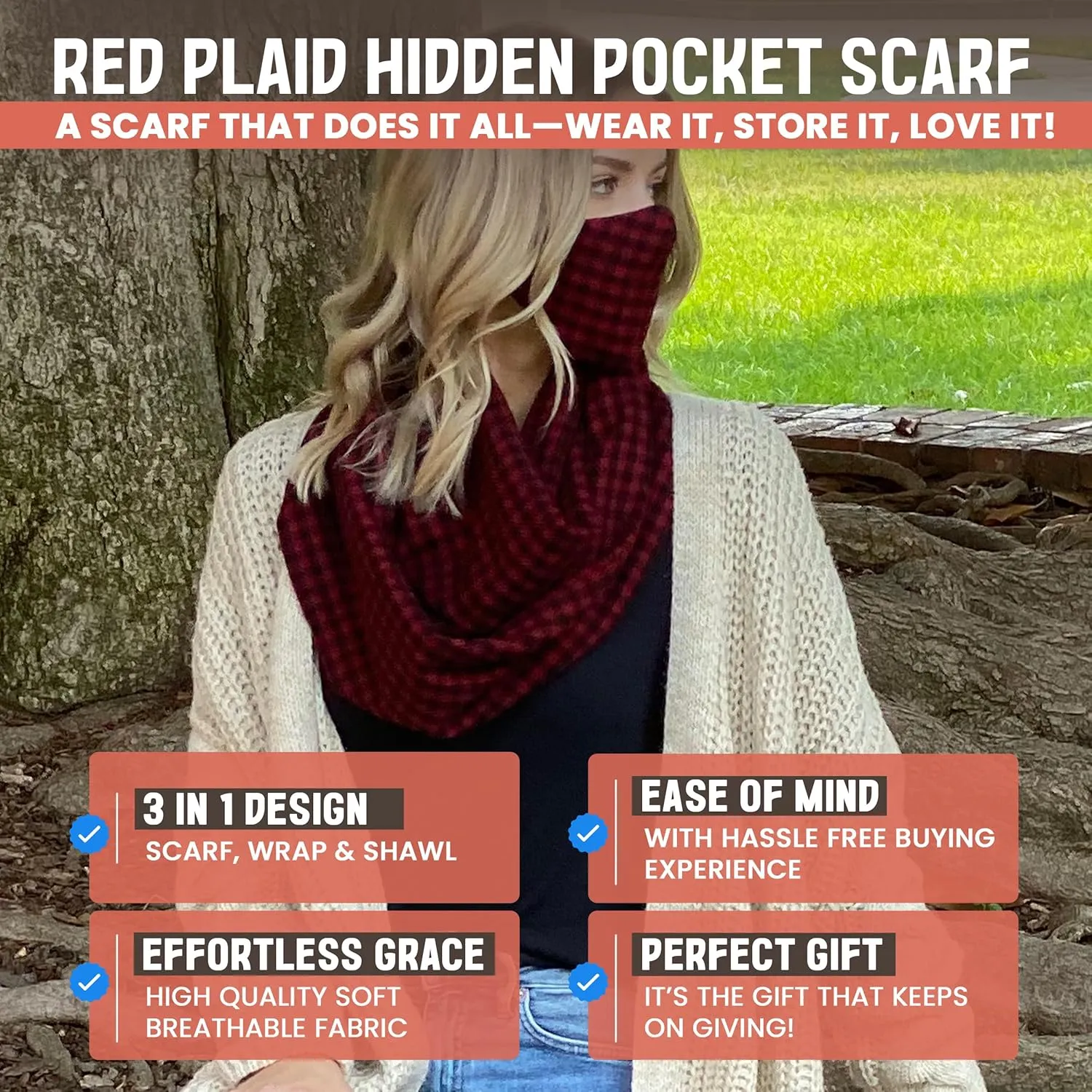 Infinity Scarves with Hidden Zipper Pocket - Stylish and Lightweight Travel Scarf for Women