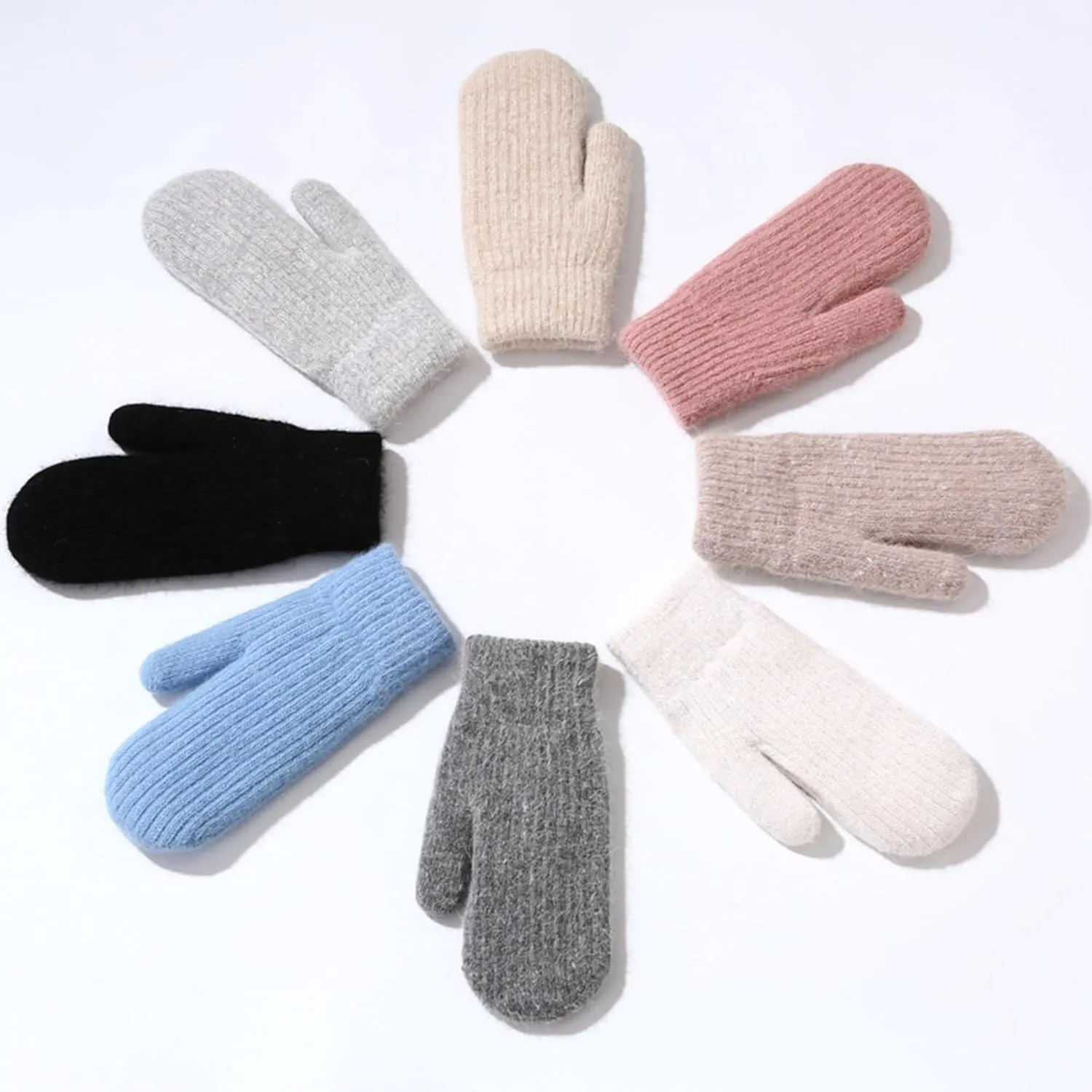 IZUS Cold-Weather Thick-Knit-Mittens for Women Winter-Spring-Warm Outdoor-Sport Acrylic-Wool Crochet-Cable-Gloves