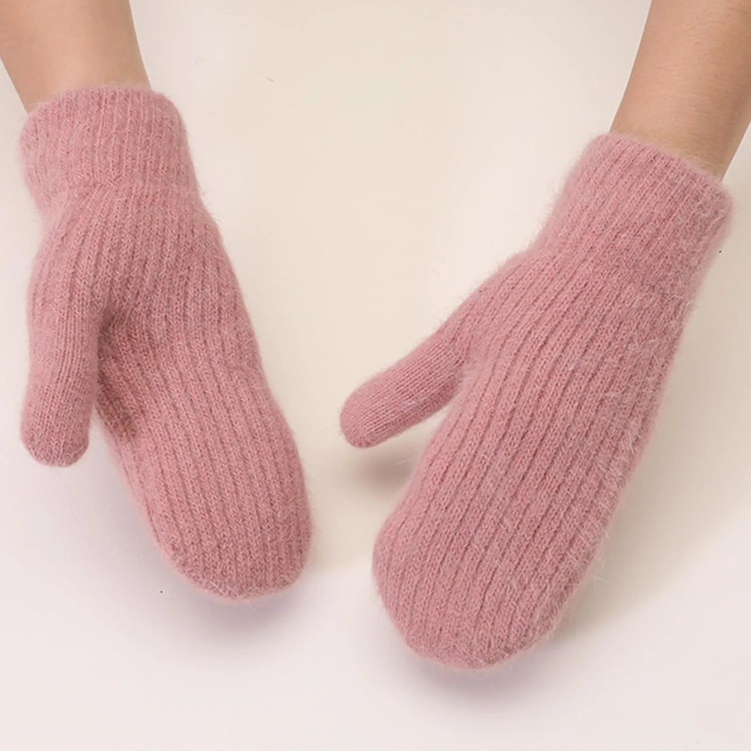 IZUS Cold-Weather Thick-Knit-Mittens for Women Winter-Spring-Warm Outdoor-Sport Acrylic-Wool Crochet-Cable-Gloves