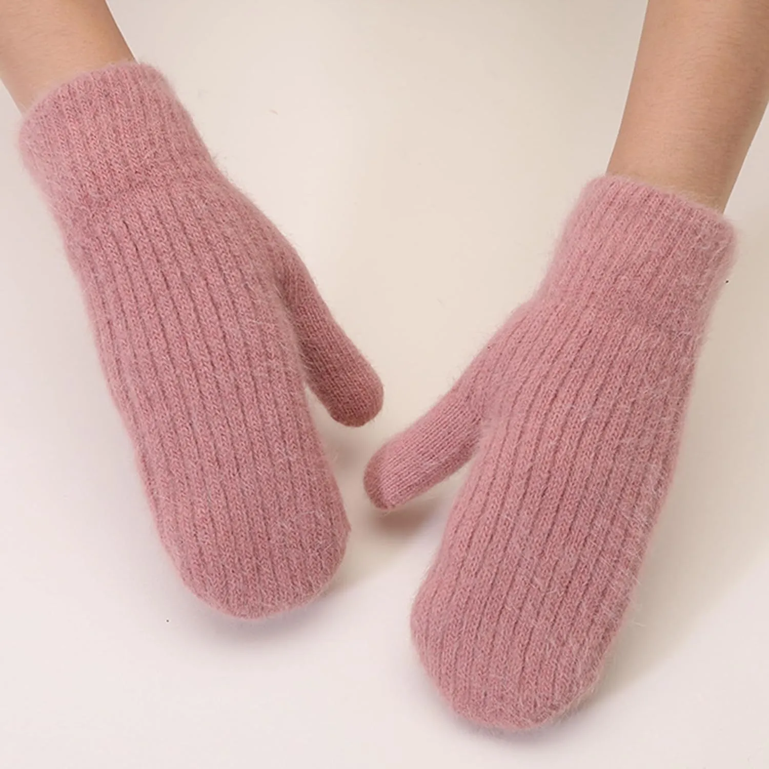IZUS Cold-Weather Thick-Knit-Mittens for Women Winter-Spring-Warm Outdoor-Sport Acrylic-Wool Crochet-Cable-Gloves