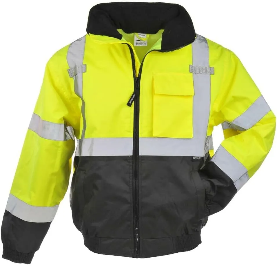 J. J. Keller & Associates, Inc. High Visibility Bomber Jacket, ANSI Class 3, Full-Zip, Vertical Reflective Tape, SAFEGEAR