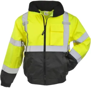 J. J. Keller & Associates, Inc. High Visibility Bomber Jacket, ANSI Class 3, Full-Zip, Vertical Reflective Tape, SAFEGEAR