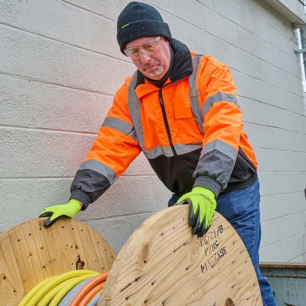 J. J. Keller & Associates, Inc. High Visibility Bomber Jacket, ANSI Class 3, Full-Zip, Vertical Reflective Tape, SAFEGEAR