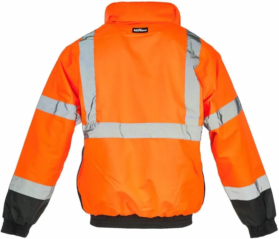 J. J. Keller & Associates, Inc. High Visibility Bomber Jacket, ANSI Class 3, Full-Zip, Vertical Reflective Tape, SAFEGEAR