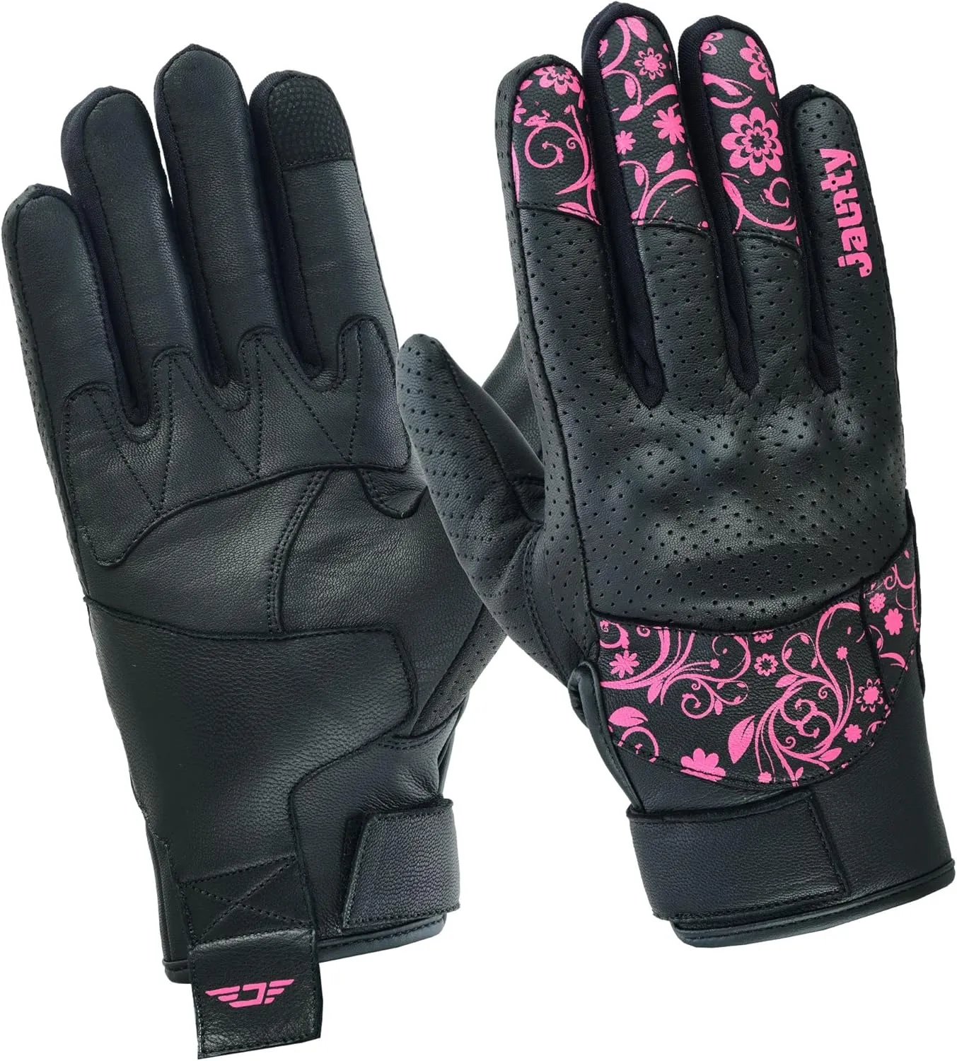 JAUNTY Motorcycle Gloves for Women Leather Riding Touchscreen Gloves for Ladies with Hard Knuckle Perforated Breathable Biker, ATV BMX, Combat Motocross, Riding Racing (Pink, Medium)
