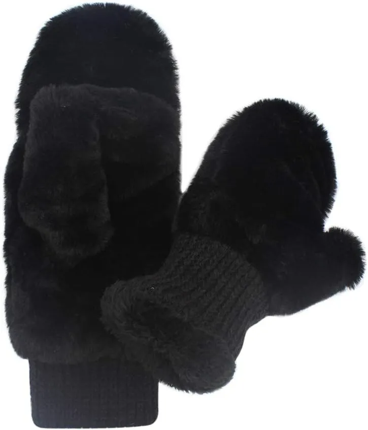 JUMISEE Women Winter Faux Fur Flip Cover Mittens Warm Soft Half Finger Fingerless Gloves