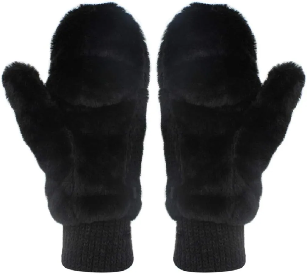 JUMISEE Women Winter Faux Fur Flip Cover Mittens Warm Soft Half Finger Fingerless Gloves