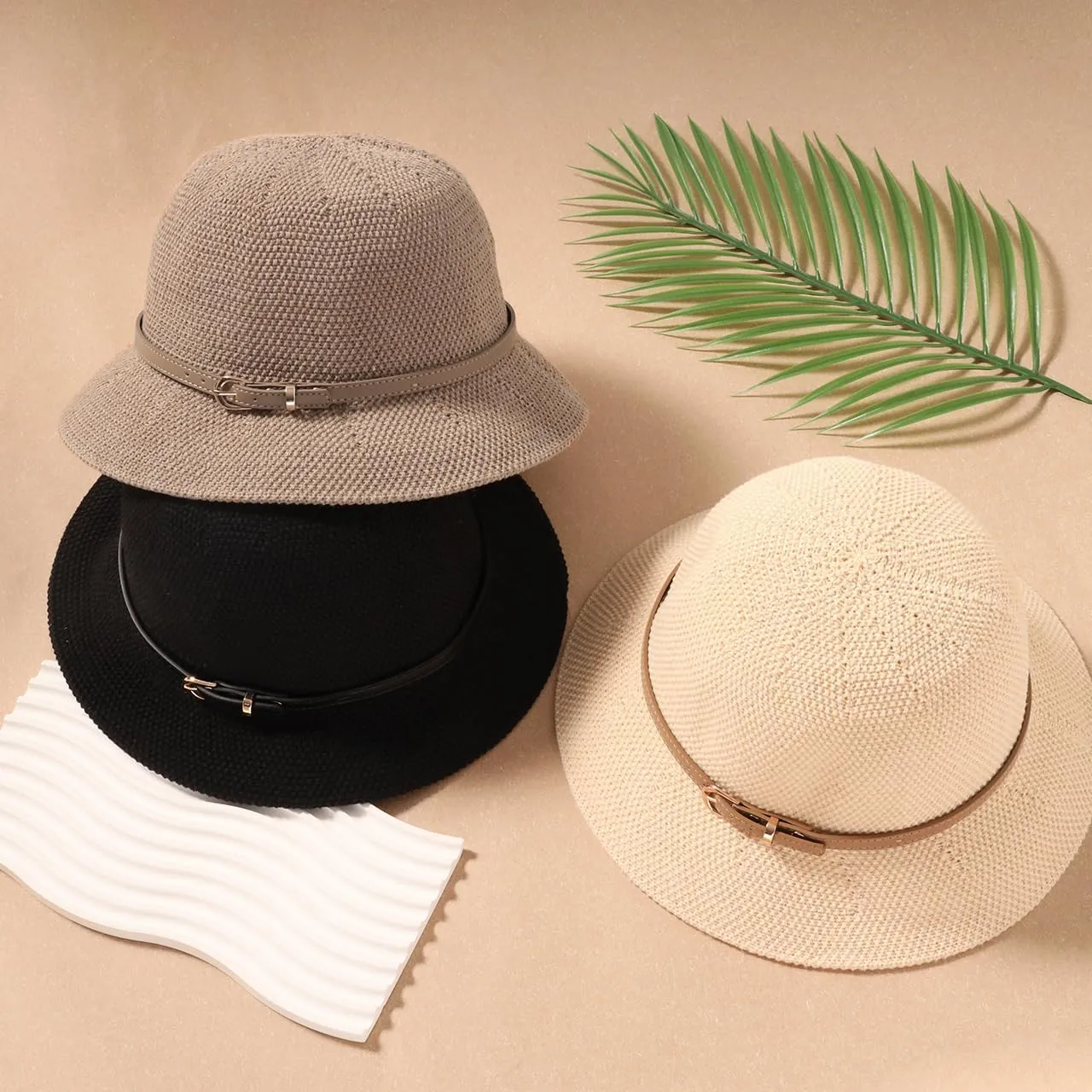 Khaki Mesh Woven Foldable Packable Crochet Beach Hats for Women Summer Hat, Floppy Wide Brim Hats for Women