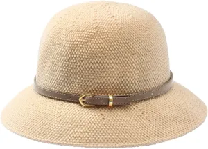 Khaki Mesh Woven Foldable Packable Crochet Beach Hats for Women Summer Hat, Floppy Wide Brim Hats for Women