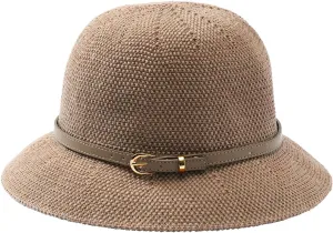 Khaki Mesh Woven Foldable Packable Crochet Beach Hats for Women Summer Hat, Floppy Wide Brim Hats for Women