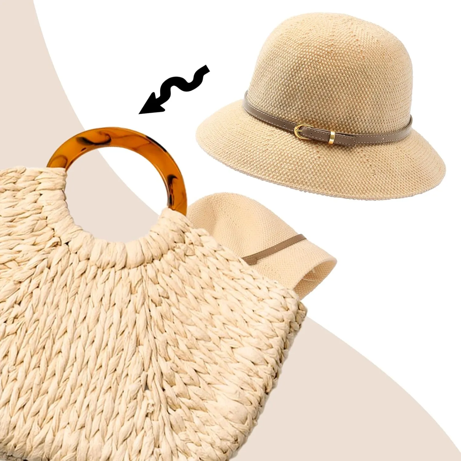 Khaki Mesh Woven Foldable Packable Crochet Beach Hats for Women Summer Hat, Floppy Wide Brim Hats for Women