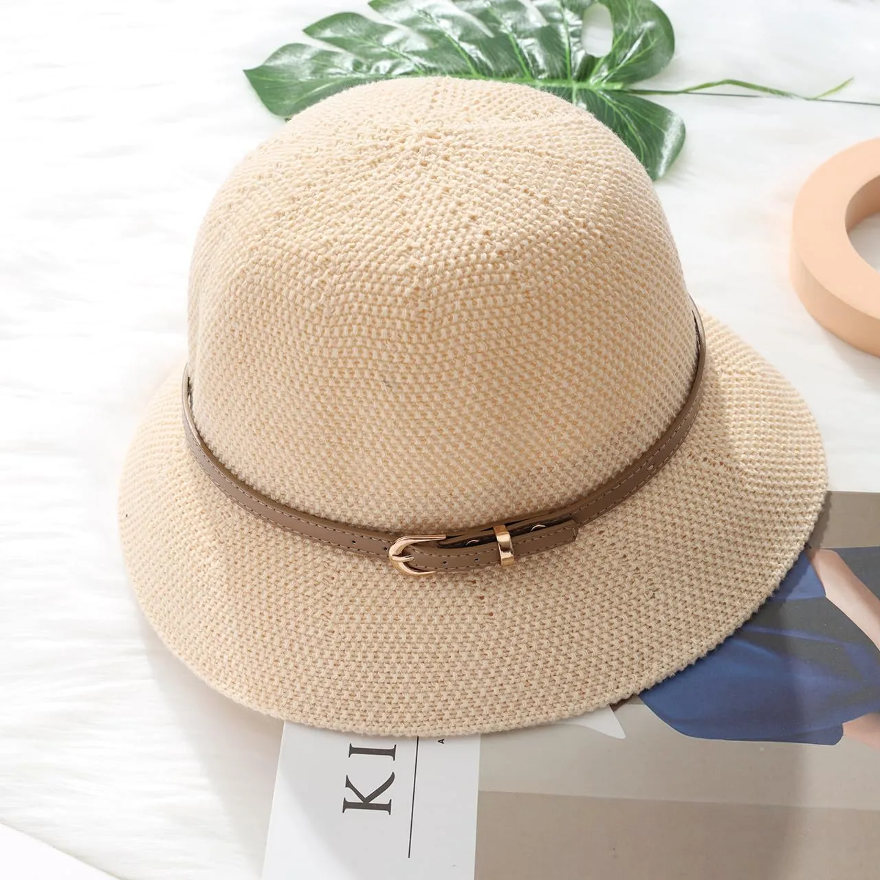 Khaki Mesh Woven Foldable Packable Crochet Beach Hats for Women Summer Hat, Floppy Wide Brim Hats for Women
