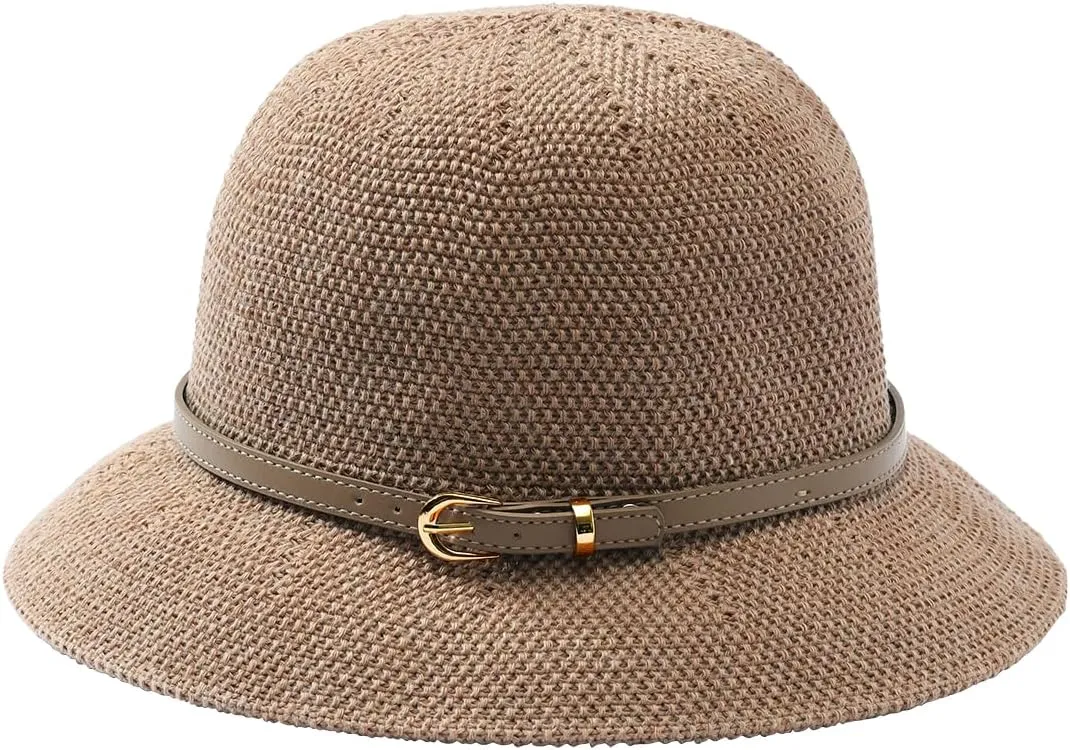 Khaki Mesh Woven Foldable Packable Crochet Beach Hats for Women Summer Hat, Floppy Wide Brim Hats for Women
