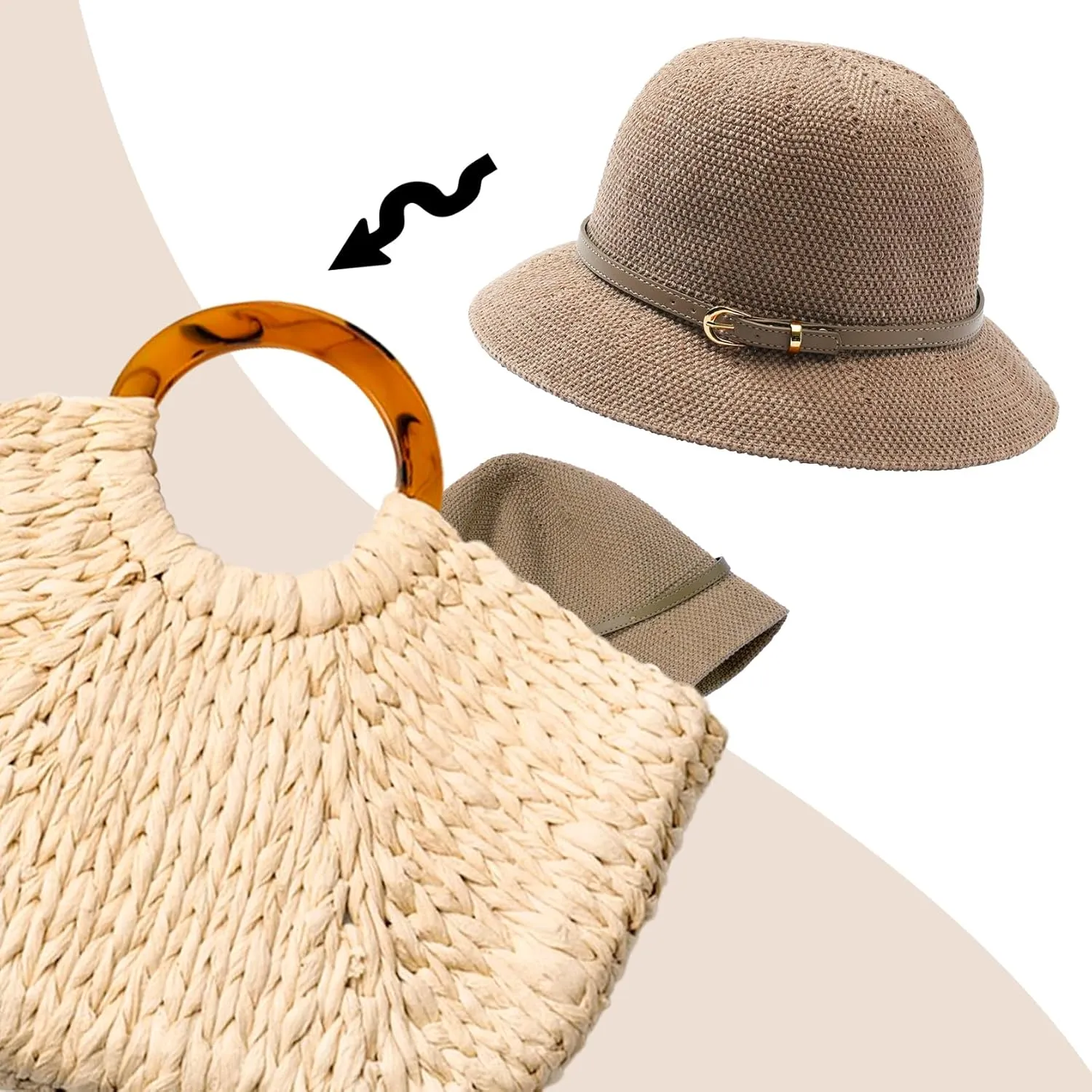 Khaki Mesh Woven Foldable Packable Crochet Beach Hats for Women Summer Hat, Floppy Wide Brim Hats for Women