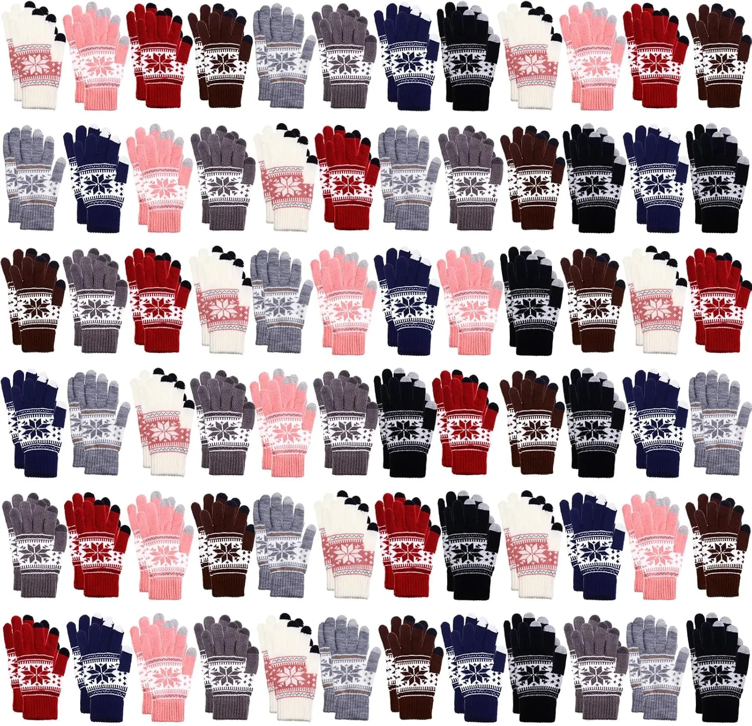Liitrsh 72 Pairs Winter Touchscreen Gloves - Bulk Knit Warm Snowflake Stretchy Texting Gloves for Christmas Gifts for Women