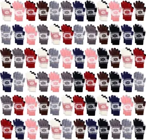 Liitrsh 72 Pairs Winter Touchscreen Gloves - Bulk Knit Warm Snowflake Stretchy Texting Gloves for Christmas Gifts for Women
