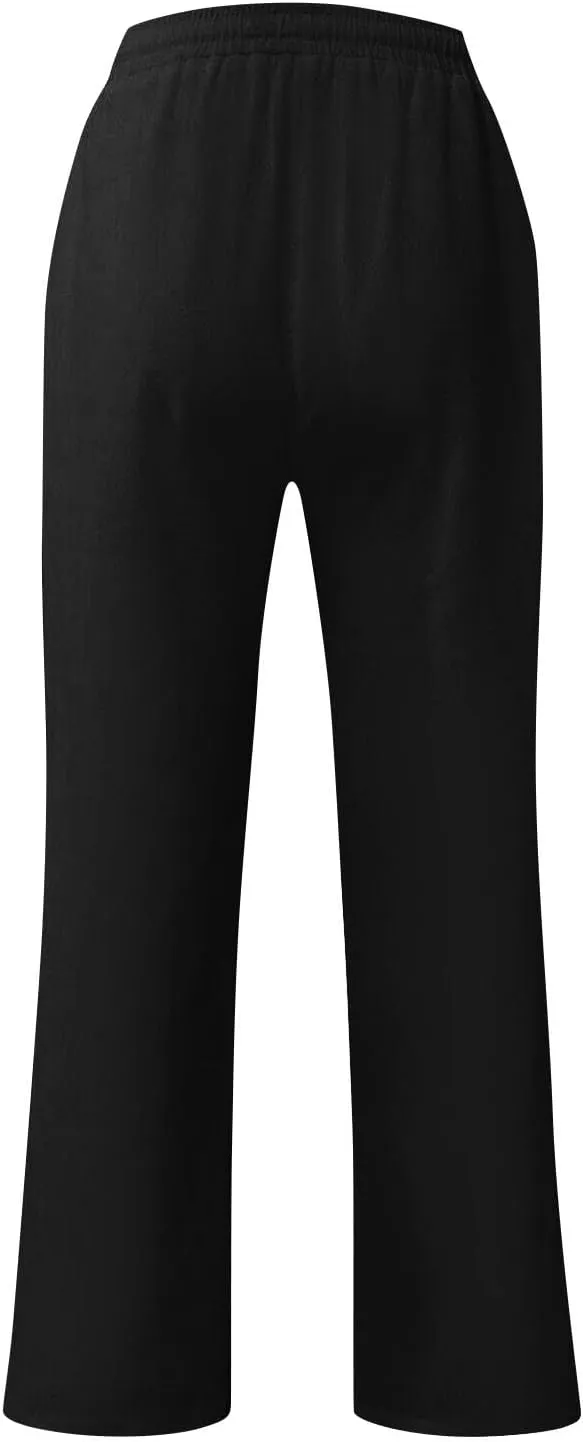 Linen Pants Men Summer Causal Comfy Big and Tall Elastic Waist Pants Lightweight Cotton Lounge Pants with Pockets