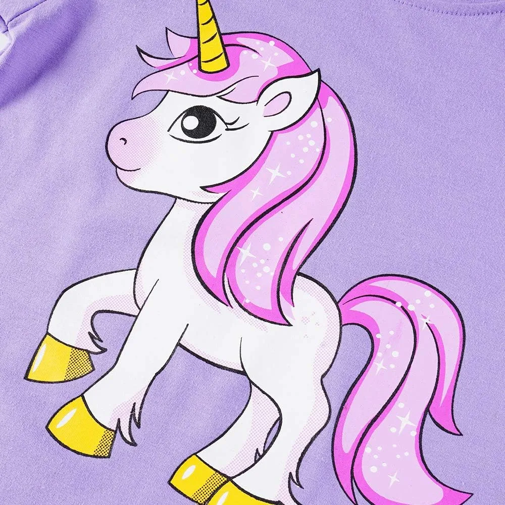 Little Girls Short Pajamas Toddler Summer Short Sets 4 Pieces Pjs Set Kids Unicorn Sleepwear Cotton Jammies Clothes 1-7T