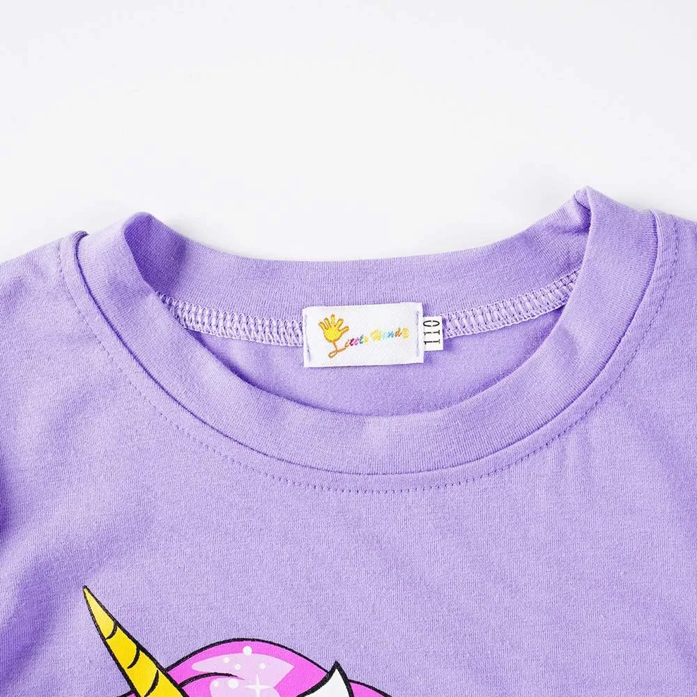 Little Girls Short Pajamas Toddler Summer Short Sets 4 Pieces Pjs Set Kids Unicorn Sleepwear Cotton Jammies Clothes 1-7T