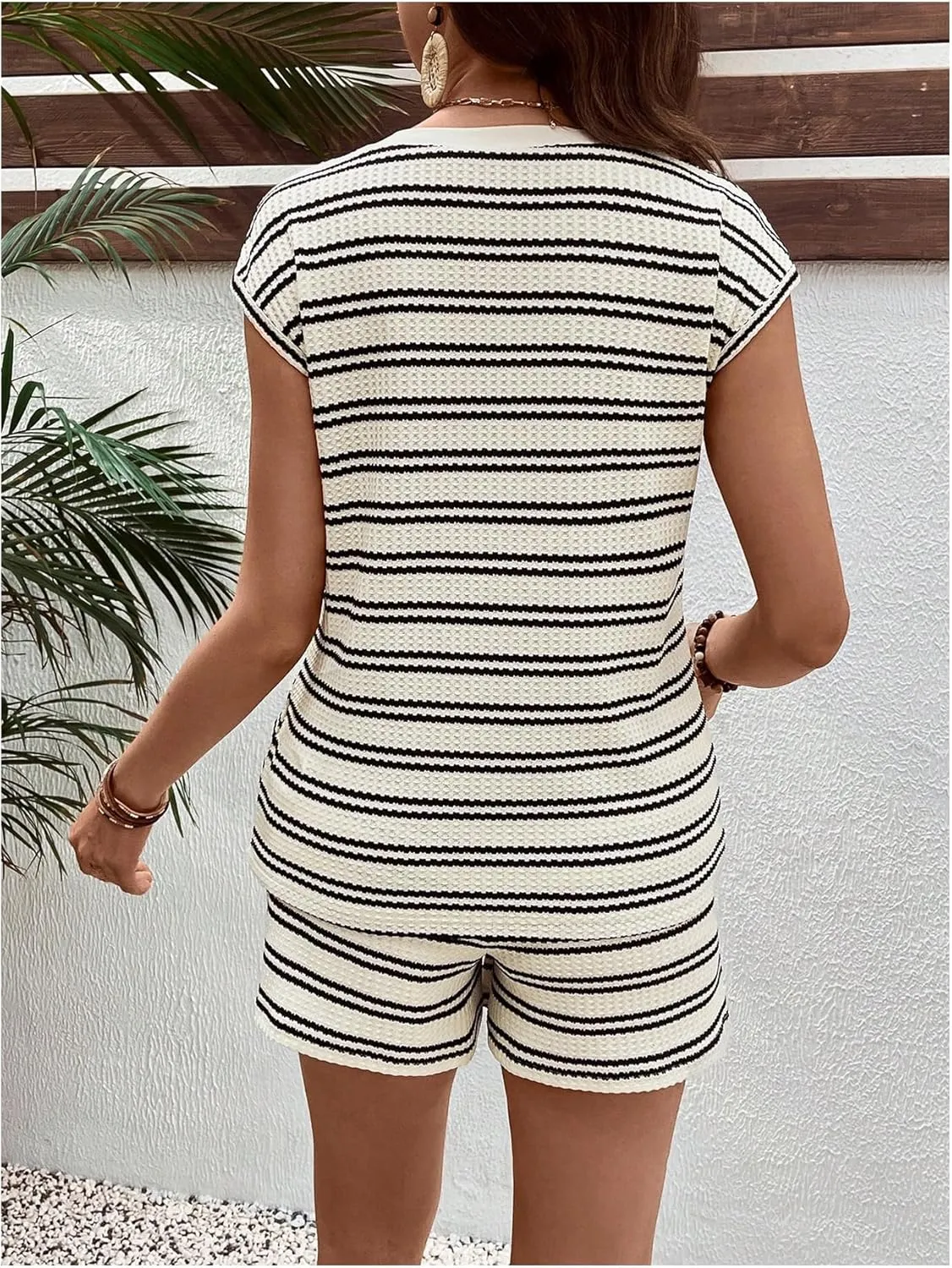 MakeMeChic Women's Maternity Short Pajamas Set Striped Tank Top and Shorts Lounge Set