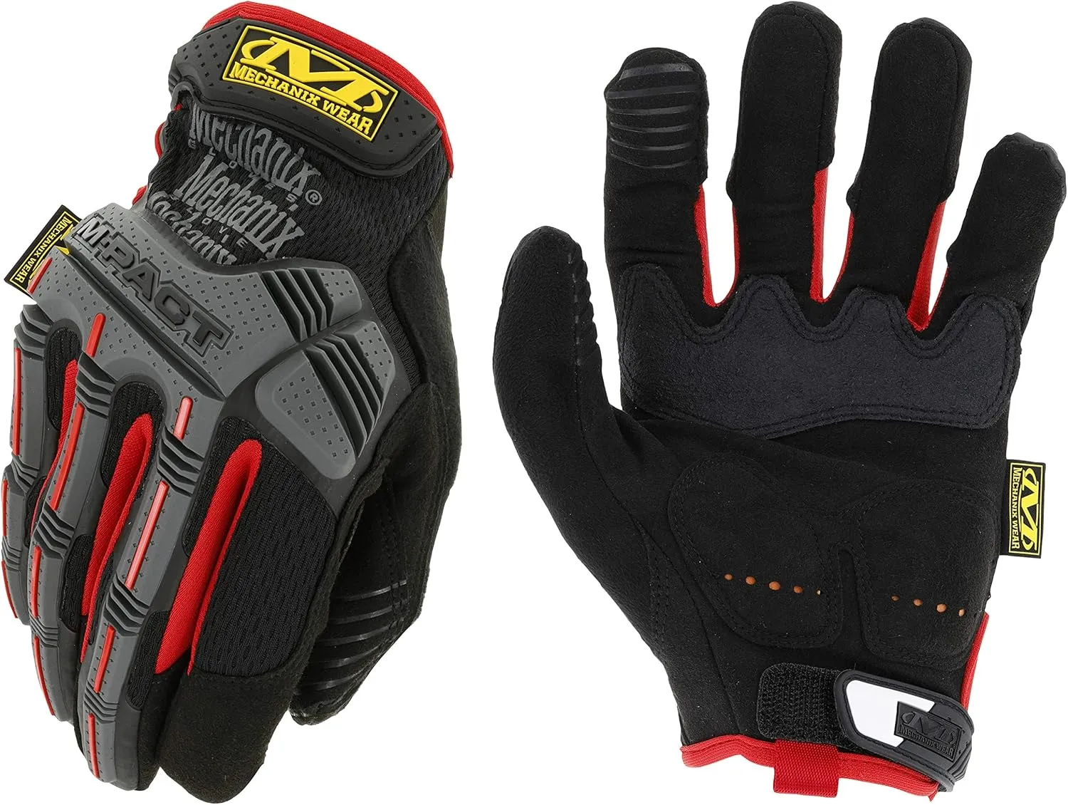 Mechanix Wear: M-Pact Work Gloves with Secure Fit, Work Gloves with Impact Protection and Vibration Absorption, Safety Gloves for Men (Black/Red, XX-Large)