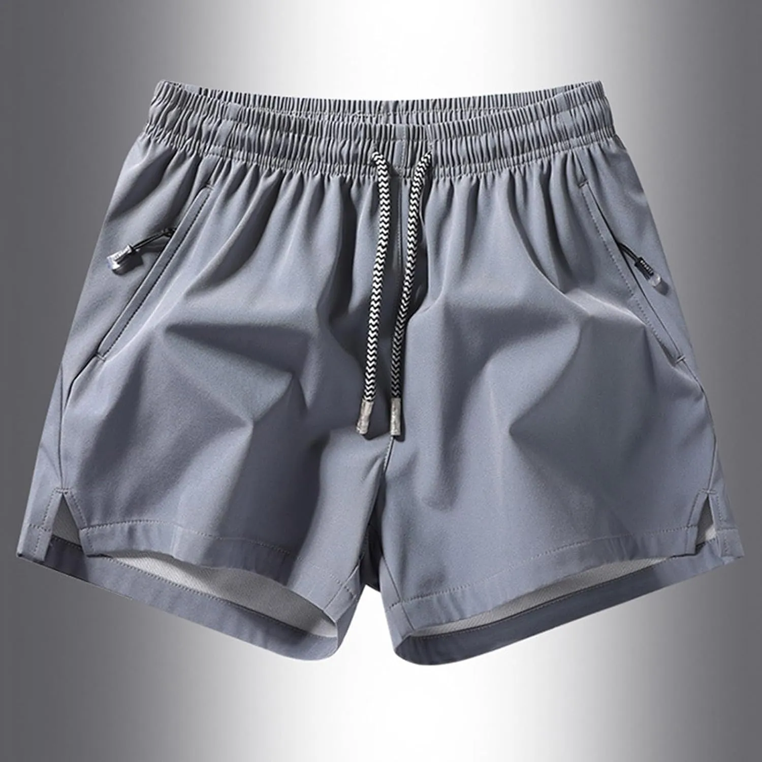Men Athletic Workout Shorts Quick Dry Cargo Zipper Pockets Lightweight Gym Hiking Elastic Waist Running Short Pant