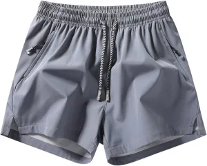 Men Athletic Workout Shorts Quick Dry Cargo Zipper Pockets Lightweight Gym Hiking Elastic Waist Running Short Pant
