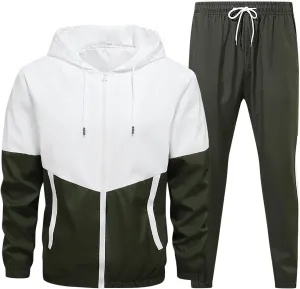 Men's 2 Pieces Sweatsuit Set Patchwork Color Block Zip Long Sleeve Hooded Jackets and Sweatpants Casual Athletic Sets